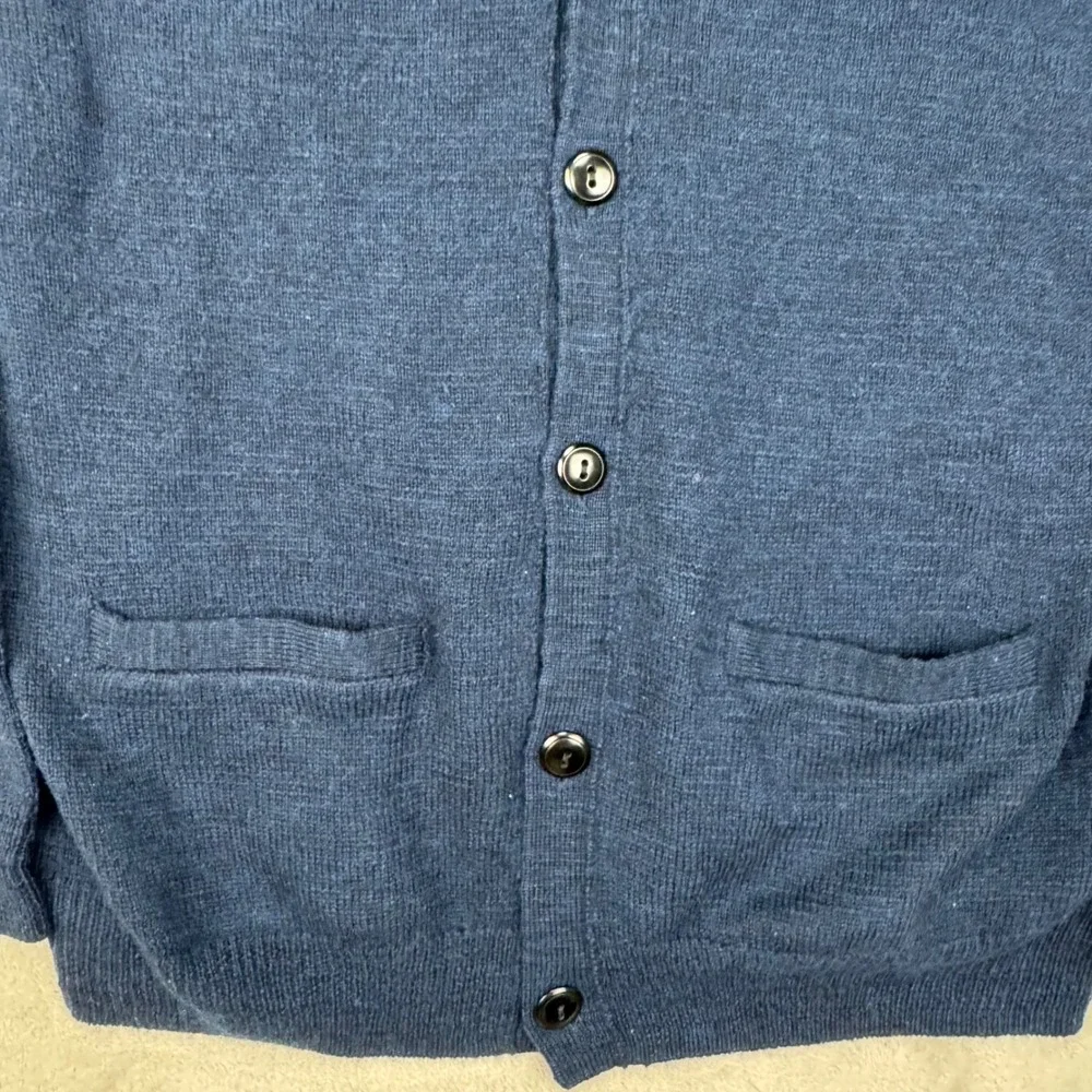 J. Crew Slate Blue Wool Cardigan with Brown Elbow Patches